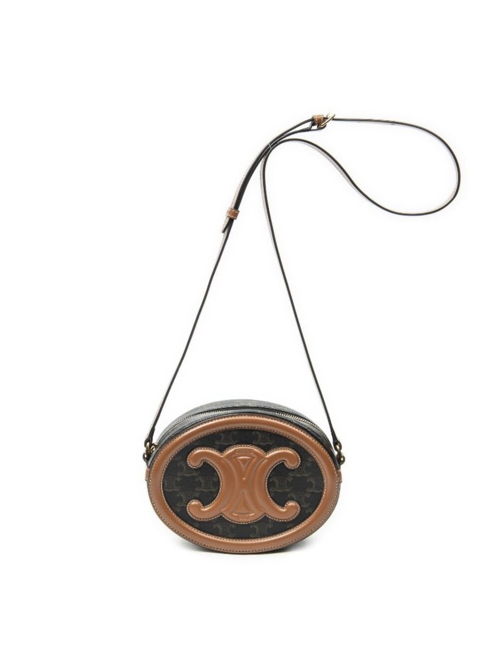 Celine Small Cuir Triomphe Oval Crossbody Brown Black Canvas